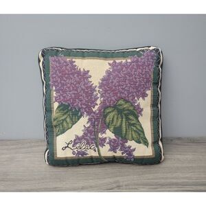 VTG Floral Tapestry Throw Pillow Purple Lilac Green Leaves Script Lettering